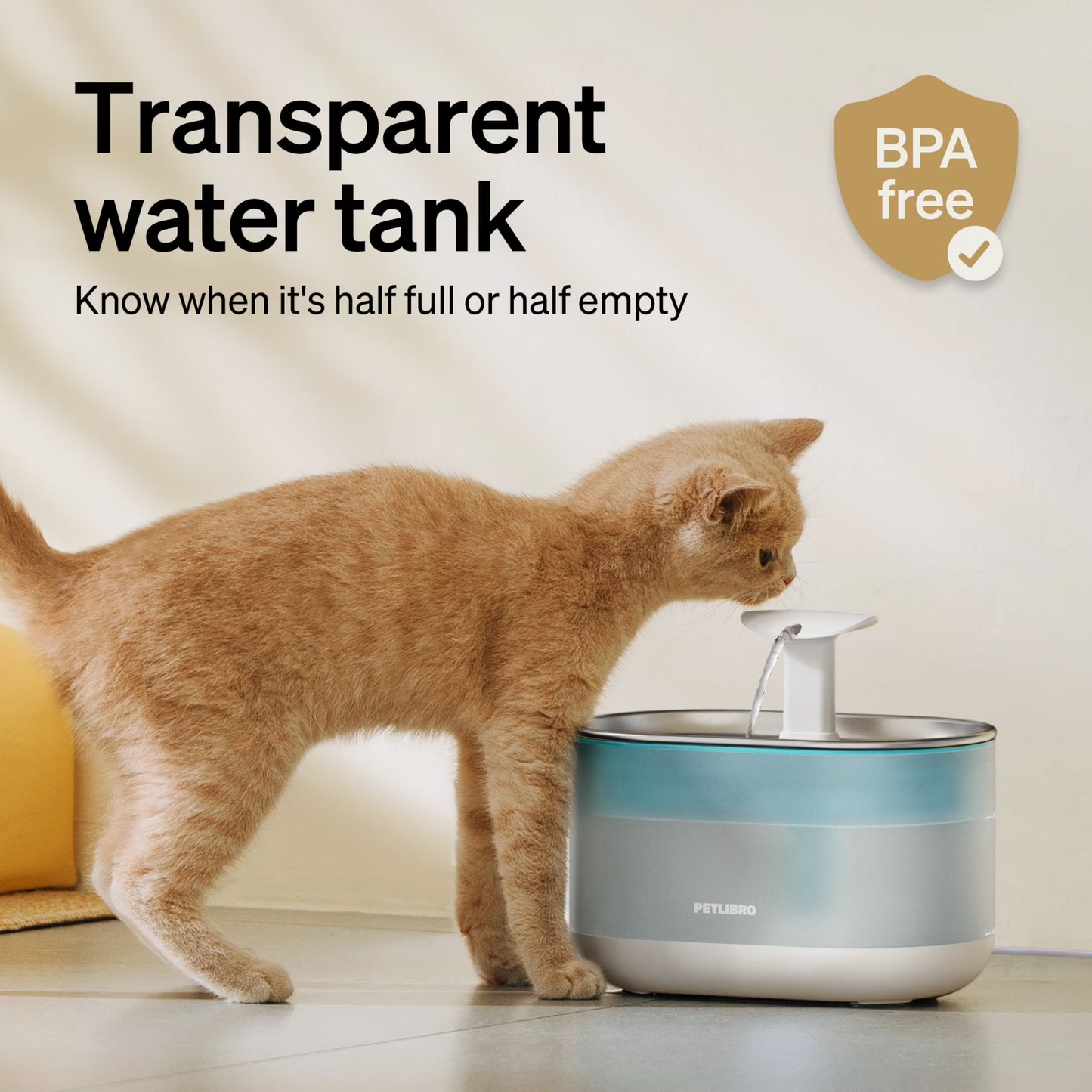 Capsule Cat 67Oz/2.1L Stainless Steel Tray Cat Water Fountain, Ultra Quiet, Automatic Cat Fountain with Two Flow Modes, Bpa-Free, Metal Capsule, Healthy Water Fountain for Indoor Cats